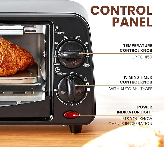 Elite Gourmet ETO236 Personal Compact 2 Slice Countertop Toaster Oven with 15 Minute Timer & Adjustable Temperature, Bake, Broil, & Toast, Black