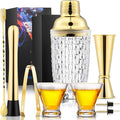 Pickmesh 9 Pcs Cocktail Shaker Set 13 oz Glass Cocktail Shaker with Built-in Strainer, 2 Martini Glasses, Shakers Bartending Drink Mixer Set Drink Mixer Gifts for Dad, Boyfriend, Husband (Gold)