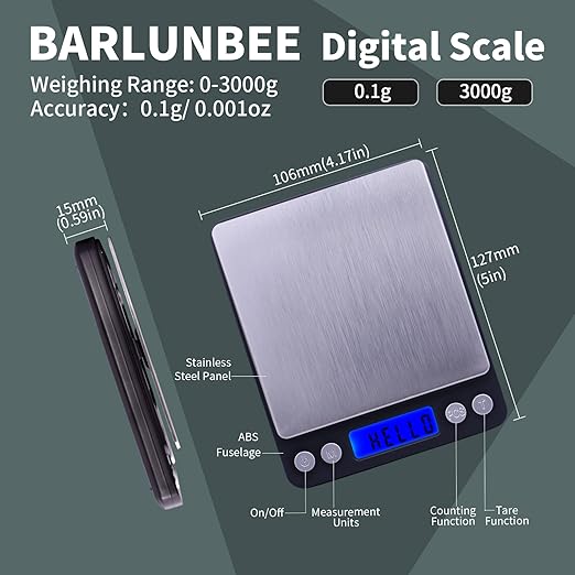 Gram Scale,Capacity 3000g Accuracy 0.1g Mini Food Scales Digital Weight Grams and Oz,Small Kitchen High Precision for Espresso,Baking,Jewelry,Soap Making,Black