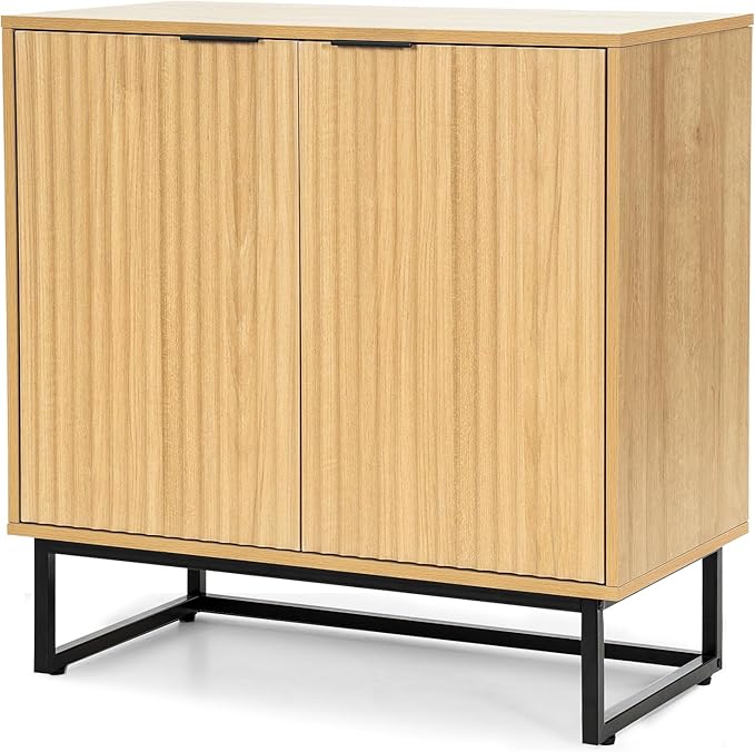 Fluted Storage Cabinet,Sideboard Buffet Cabinet with Adjustable Shelves,Multifunctional Console Table with Storage Credenza Accent Cabinet for Living Room, Dining Room, Hallway, Natural Oak