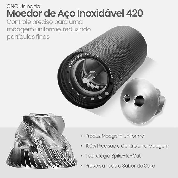 Manual Coffee Grinder Stainless Steel S2C Conical Burr Coffee Grinder, Capacity 20g Hand Coffee Bean Grinder, Double Bearing Positioning