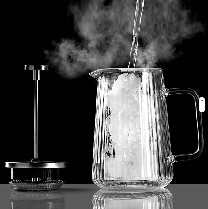 French Press Coffee Maker 650ml/22oz & 7-Piece Grey Silicone Utensil Set with Bamboo Holder – An Exquisite Culinary Ensemble for Coffee Enthusiasts and Culinary Artisans