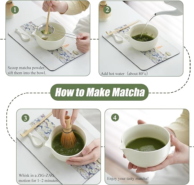 Clay&Fire Matcha Whisk Set, Ceramic Matcha Set, Matcha Bowl with Spout and Whisk,9 pcs Matcha Tea Kit for Matcha Lovers, Ideal Gift Christmas, Birthday（Beige）