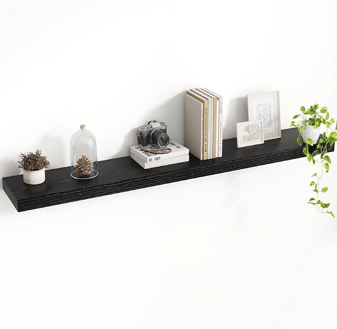 48 Inch Floating Shelves, 8 Inch Deep Floating Shelves for Wall, Hanging Shelf with Invisible Brackets, Deep Shelves for Bathroom, Bedroom, Living Room, Black, Set of 1