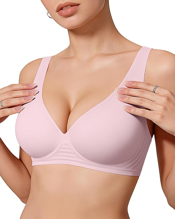 OEAK Womens Deep V Bras Wireless Comfortable Bra Supportive No Underwire Bras Tshirt Push Up Bralettes Plunge Seamless Bra