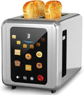 WHALL Full Touch Screen Toaster 2 Slice, 1.5'' Wide Slot Stainless Steel Toaster with Digital Timer, 6 Bread Types & 6 Shade Settings, Crumb Tray, Reheat/Defrost, Smart Toasters for Breads, Bagels