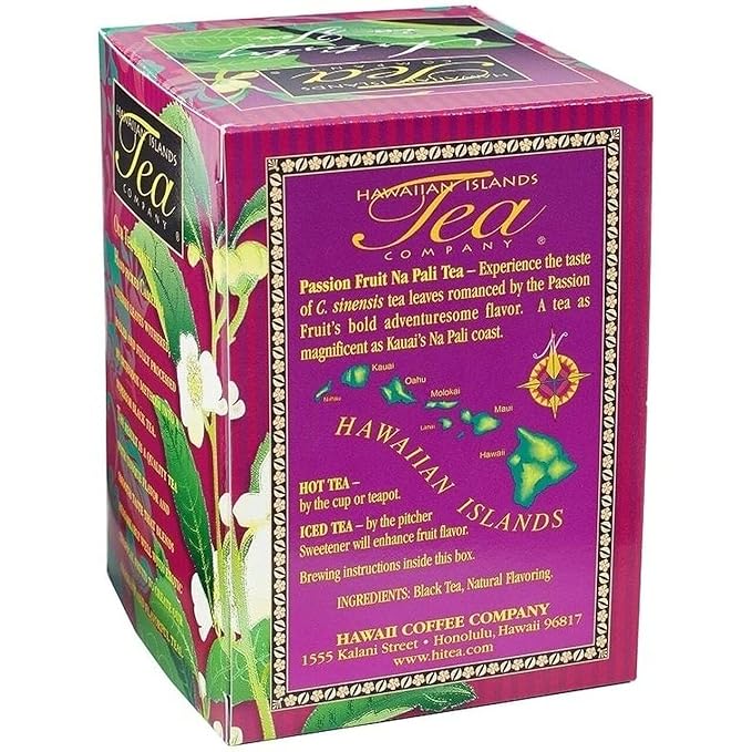 Hawaiian Islands Tea Company Passionfruit Na Pali Black Tea, All Natural - 120 Teabags (6 Boxes)