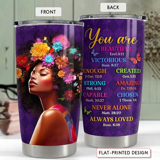 SANDJEST Inspirational Gifts for Women Black Woman Inspiration Tumbler 20oz Stainless Steel Insulated Coffee Travel Cup Mug Motivational Gift for Women Birthday Christmas