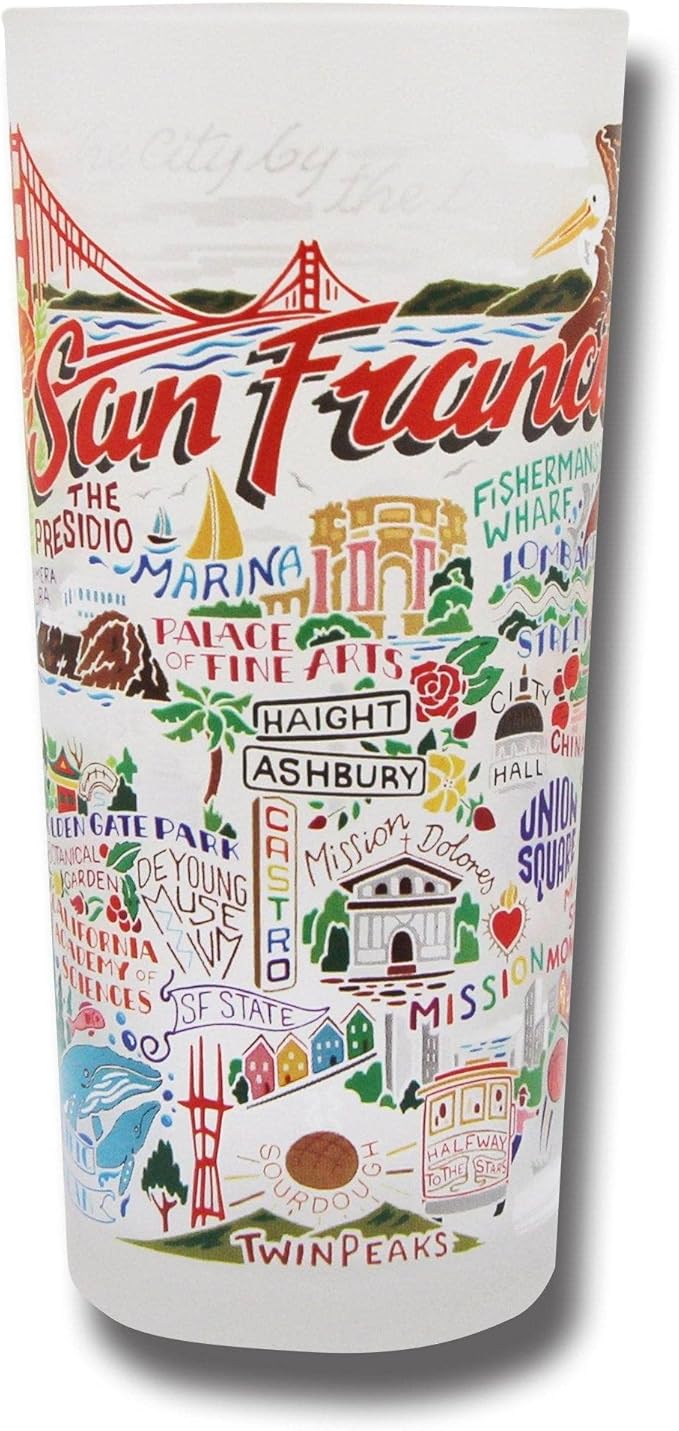 Catstudio Drinking Glass, San Francisco Frosted Glass Cup for Kitchen, Drinking Glasses, 15oz Dishwasher Safe Tumbler, Wedding Gifts