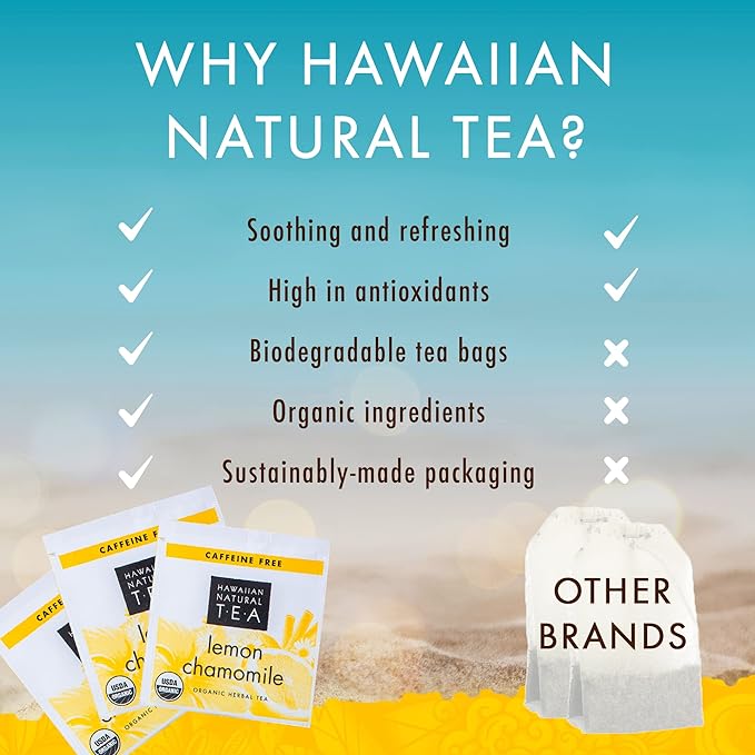 Organic Lemon Chamomile Tea - Caffeine Free Herbal Tea - Supports a Good Night’s Sleep, Calming, Relaxing for Bedtime, 20 Bags