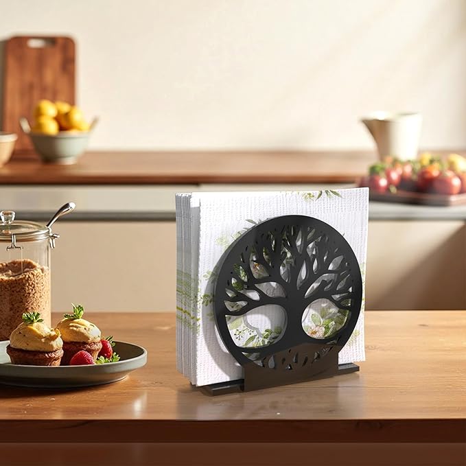 Napkin Holder, 2 PCS Black Acrylic Napkin Holder for Table, Standing Paper Napkin Dispenser for Kitchen Home Tree Design Guest Towel Holder for Coffee Shop Dining Table Decor (2pcs Tree-Shaped)