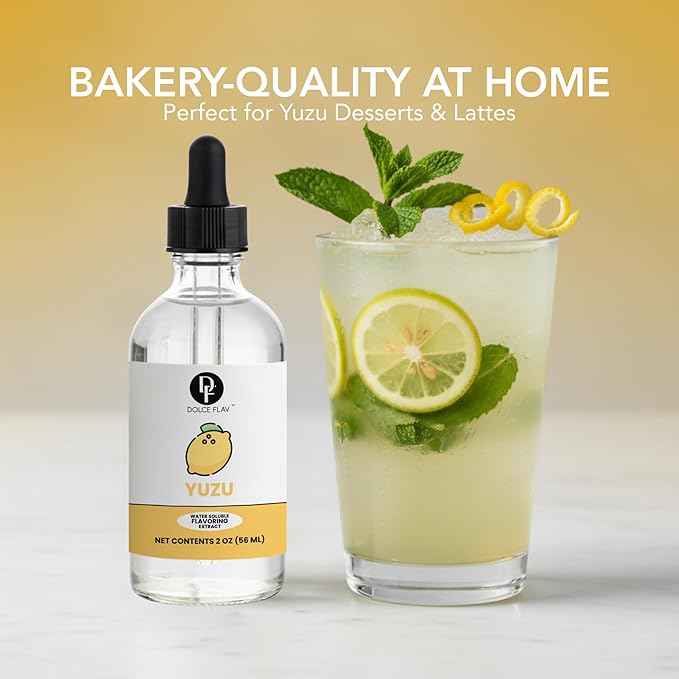 Dolce Flav Natural Yuzu Flavoring – Bright, Citrusy Japanese Lemon-Grapefruit Taste | 2 oz Extract for Baking, Beverages & Desserts | Graduated Dropper Included | Water-Soluble & Kosher | Made in USA