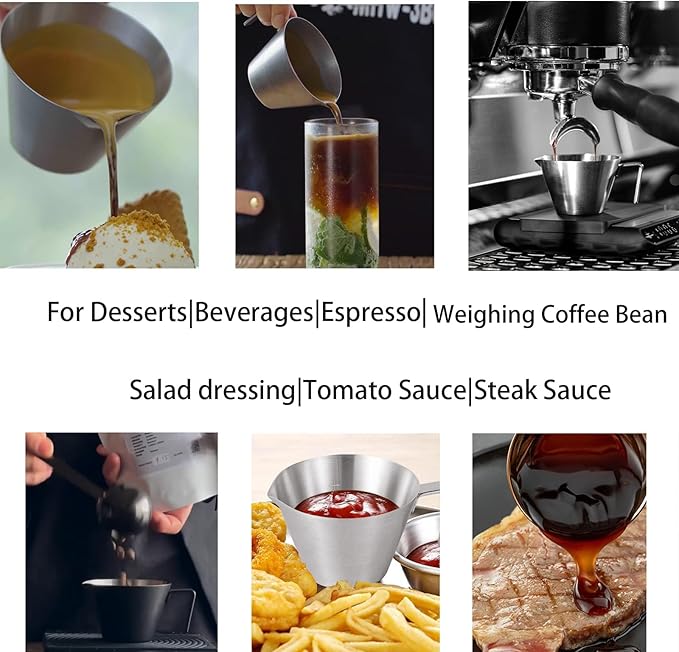 MHW-3BOMBER Espresso Shot Cups with Handle Espresso Measuring Cup Dishwasher Safe 2 Pack Stainless Steel Pouring Cup for Tomato Sauce|Steak Sauce|Dessert|Beverage (Matte Glossy) G6196-OS