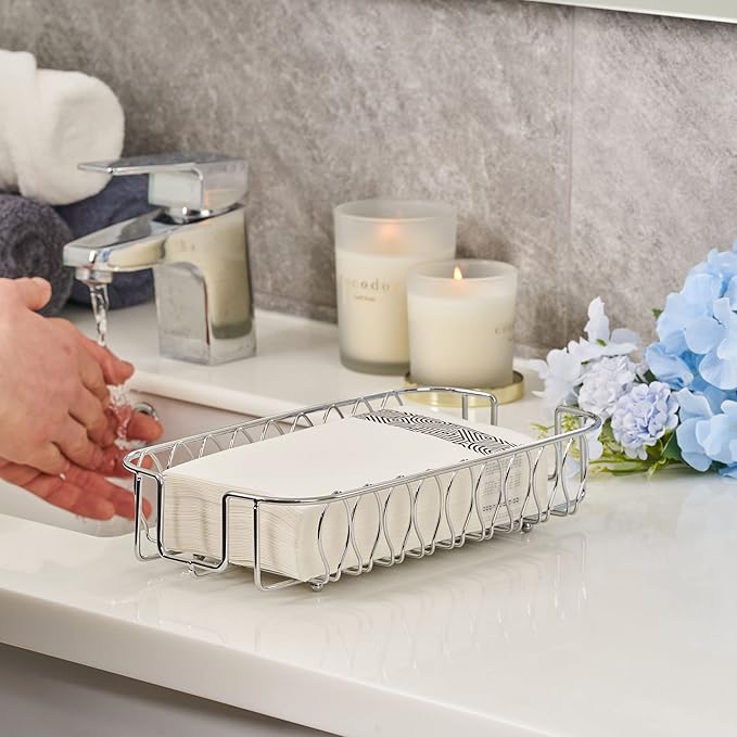 Silver Guest Towel Holder Tray for Bathroom – Napkin Organizer for Disposable Paper Towels, Hand Towel Rack for Countertop, Modern Holder for Guest Bathroom Essentials and Powder Room