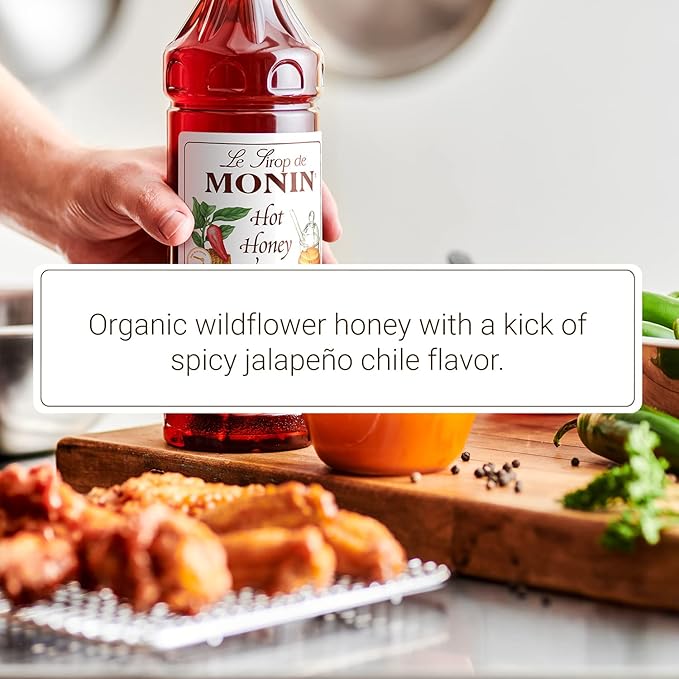 Monin - Hot Honey Syrup, Robust Sweet & Spicy Flavors, Great for Lemonades, Teas, Cocktails, Culinary Recipes, & More, No Artificial Sweeteners, Gluten-Free, Non-GMO, Clean Label (1 Liter)
