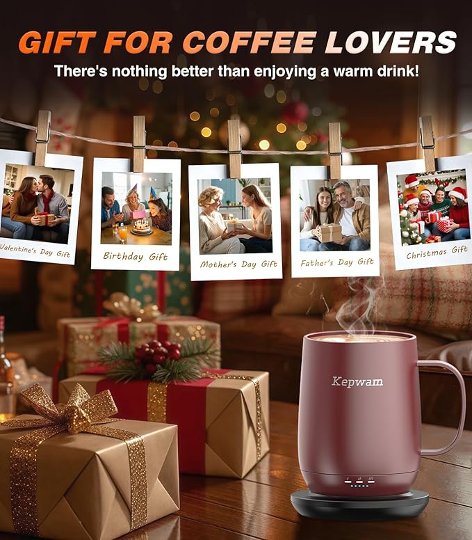Self Heating Coffee Mug T2, 16oz Smart Heated Coffee Mug, 150 Min Battery Life - Hot up to 149℉ Temperature Control Coffee Mug Warmer, Gifts for Dad Mom (No APP)