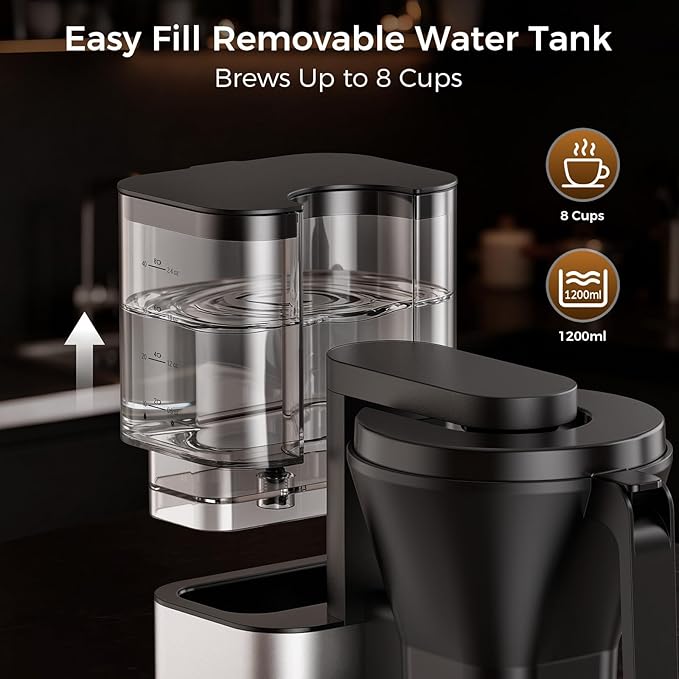 Kismile 8-Cup Drip Coffee Maker,Automatic pour over coffee machine,Portable Stainless Steel Coffee Maker, Dishwasher Safe, SCA Certified, 1300L/44 ounce, Hot & Iced, Silver