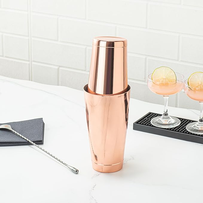 Restaurantware Bar Lux 16 Ounce Boston Shaker 1 Copper-Plated Cocktail Shaker - Weighted Bottom No Leak Stainless Steel Martini Drink Mixer Essential Bar Tool For Home Use Or Bartenders