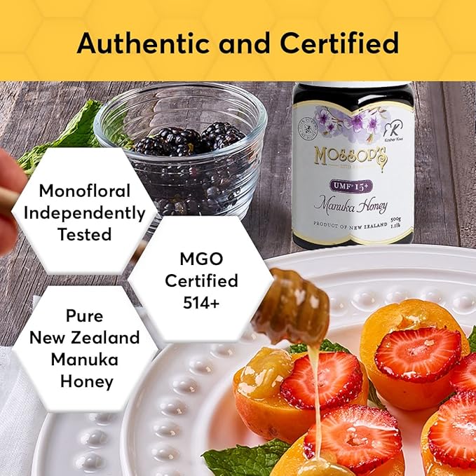 P.R.I Mossop’s Manuka Honey UMF 15+, MGO 514+ 1.1lb New Zealand Raw Monofloral Manuka Honey