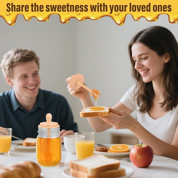 Wooden Mason Jar Honey Dippers - Honey Dipper Wooden Stick for Regular Mouth Mason Jars, Honey Spoon Mason Jar Honeycomb Lid for Regular Mouth 16 oz Mason, Ball Jars (1X Honey Dippers Standard 16OZ)