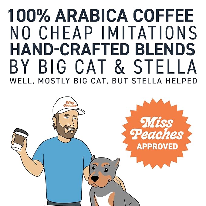 Stella Blue Whole Bean Coffee, Miss Peaches Blend, Medium Roast Citrus Caramel, Fruity Notes 100% Arabica Beans, Ethically Sourced from Central and South America, Smooth Balanced, 12oz Bag
