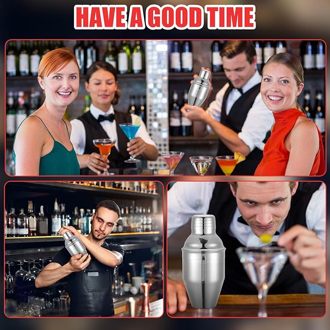 Nitial 9 Pcs Bar Cocktail Shaker Professional Stainless Steel Martini Drink Mixer Built-in Strainer for Bartending No Leaks Boston Shaker for Bar Party Drink Tool(Silver,8 oz)