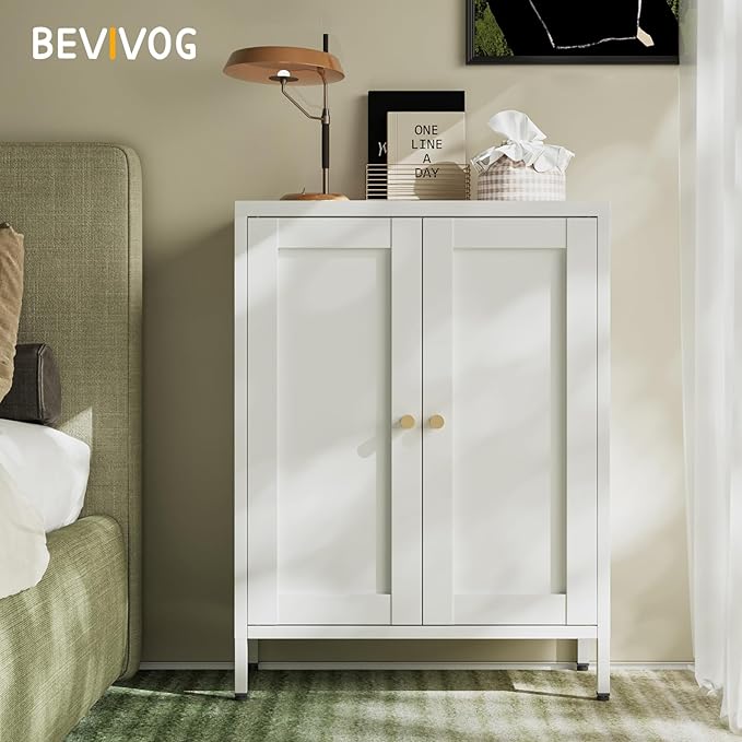 Metal Bathroom Floor Storage Cabinet,Small Storage Sideboard with 2 Doors and 2 Adjustable Shelves, 12" Small Cabinets White Freestanding Locker for Entryway,Living Room,Hallway