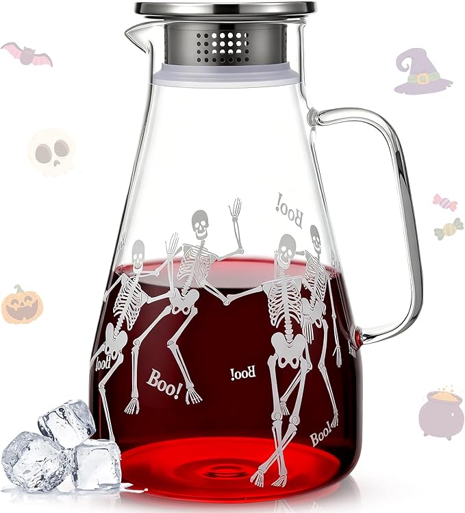 Domensi 74 oz / 2200 ml Glass Pitcher with Lid Water Pitcher with Handles Beverage Water Jar Glass Jug Hot and Cold Resistant Carafe for Tea Juice Milk Coffee Iced Beverage (Skeleton)