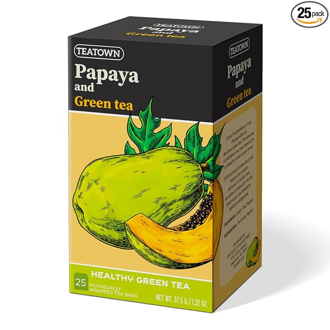Life Plus Style Gourmet Tea Town Papaya and Green Tea 25 Individually Wrapped Tea Bags Refreshing Blend with Real Papaya Extract Green Tea for Daily Wellness and Natural Refreshment