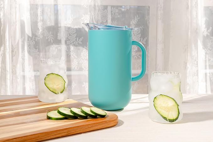 Served Premium Insulated Pitcher (2L/66oz) - Double Walled, Copper Lined Stainless Steel Pitcher with Lid - Vacuum Insulated Carafe for Hot Coffee, Tea, Iced Drinks, Water, Cocktails, and More