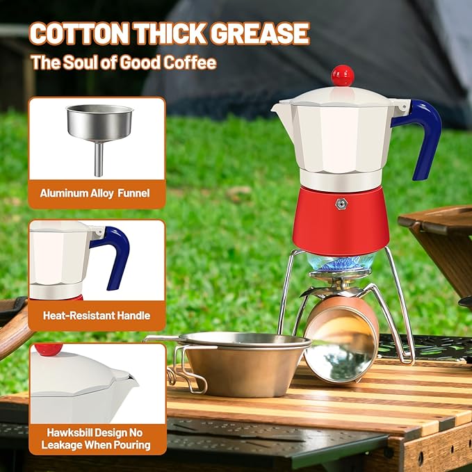 6 Cup Aluminum Espresso Stovetop Moka Pot Express Coffee Maker Percolator Italian Classic Mocha Coffee Machine for Italian and Cuban Cafe Brewing for Home Camping 300ml