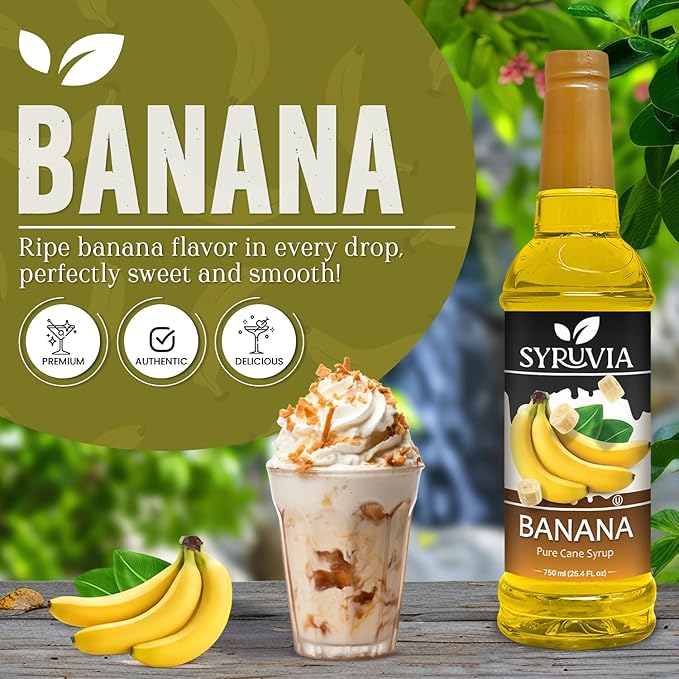 Syruvia Coffee Syrup, Banana Flavored Syrup for Drinks, Lattes, and Desserts – 25.4 fl oz,