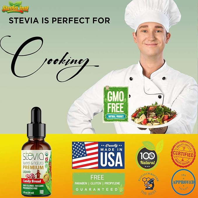 Candy Bread Premium Quality Stevia Drops | Organic Liquid Stevia |Best Sugar Substitute | 100% Pure Extract | All Naturally Sweet | Non-Bitter, 0 Calorie, NON-GMO, Diabetic & Keto Friendly (1oz)