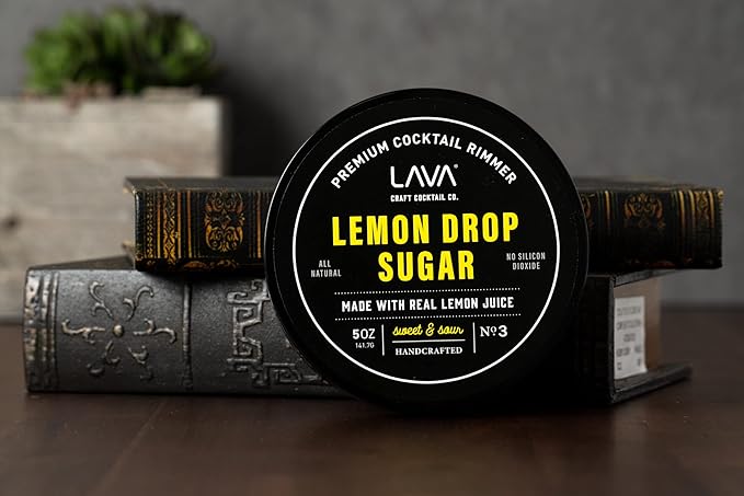 LAVA Premium Lemon Drop Sugar Cocktail Rimmer, All Natural Rimmer Sugar, Sweet & Sour, Real Lemons, Pure Cane Sugar, No Silicon Dioxide, with Easy Screw-On Lid - 5oz