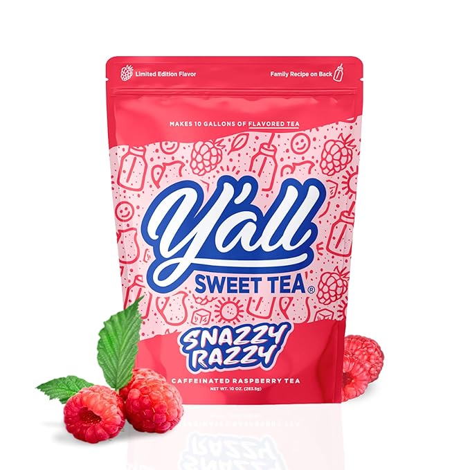 Y'all Sweet Tea - Raspberry Flavored Iced Tea Bags One Gallon Size in 10 Gallons Per Pack Quick Brew Southern Ice Tea with Bold Raspberry Flavor | As Seen on Shark Tank (Caffeinated)