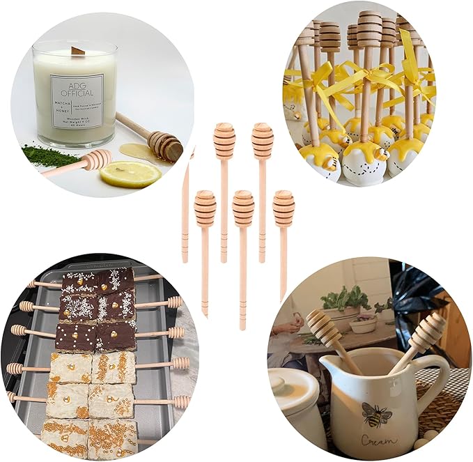 100pcs 6 inch Wooden Honey Mixing Stirrer Dipper Stick Collecting Dispensing Drizzling Honey Spoon Dipper Jam Portable Wedding Party Gift (100, 6Inch)