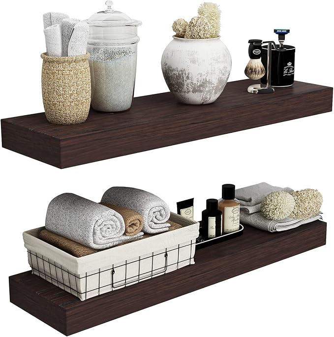 WELLAND Colin 10" Deep Floating Shelves Rustic Wall Shelf Wall Mounted Wooden Shelves (Walnut, 36X10X2.75 inch)
