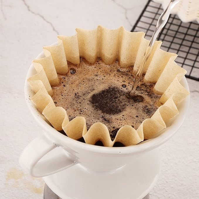 EUSOAR 1-4 Cup Coffee Paper Filters, Pack of 50 Natural Brown Unbleached Disposable Coffee Filter, Fits Small Basket Style Single Serve Pour Over and Drip Coffee Makers, for Home Office Use