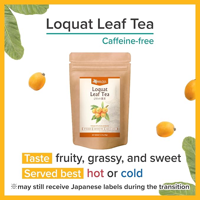 Onkatsu Farm Loquat Leaf Premium Japanese Tea Bags (Nispero Tea), Sweet Herbaceous Flavor, Hot or Iced, Caffeine Free, 30 Total Tea Bags