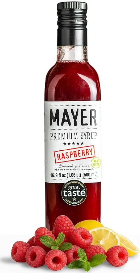 Mayer Hungarian Premium Raspberry Artisanal Syrup, Award-Winning, All-Natural, Vegan, Gluten-Free, With 100% Real Fruits, Perfect Coffee Syrup & Cocktail Syrup, No Artificial Additives (1 Pack)