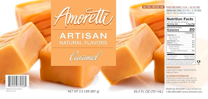 Amoretti - Natural Caramel Artisan Flavor Paste, 8 oz, Perfect For Ice Cream, Beverages, Cakes, and more, Preservative Free, Vegan, Gluten Free, No Artificial Sweeteners, Highly Concentrated