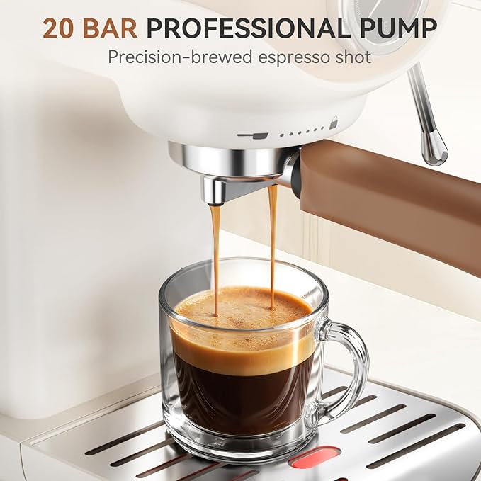 Espresso Machine, 20 BAR Pump Temperature Control, Compact Espresso Maker with Steam Milk Frother, Professional Coffee Makers for Home, Cappuccino, Latte, Gifts for Coffee Lover, White