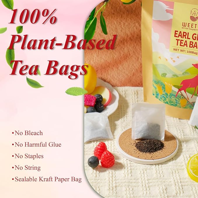 WT WEETEE Earl Grey Tea Bags, 100 Count Black Tea Flavored with Bergamot Orange, Resealable Kraft Bag | Brew Hot or Iced