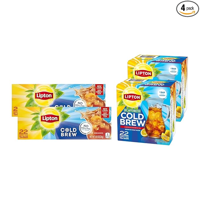 Lipton Cold Brew Family Size Tea Bags, Original & Decaf 22 CT (2ea) (Variety Pack)