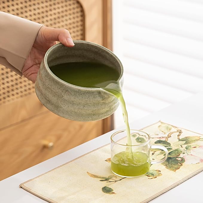 Matcha Set, Matcha Bowl with Spout, Matcha Whisk and Holder, Bamboo matcha Scoop and Stainless Sifter - 7 Pcs Jade Green Matcha Set Kit for Matcha Lover