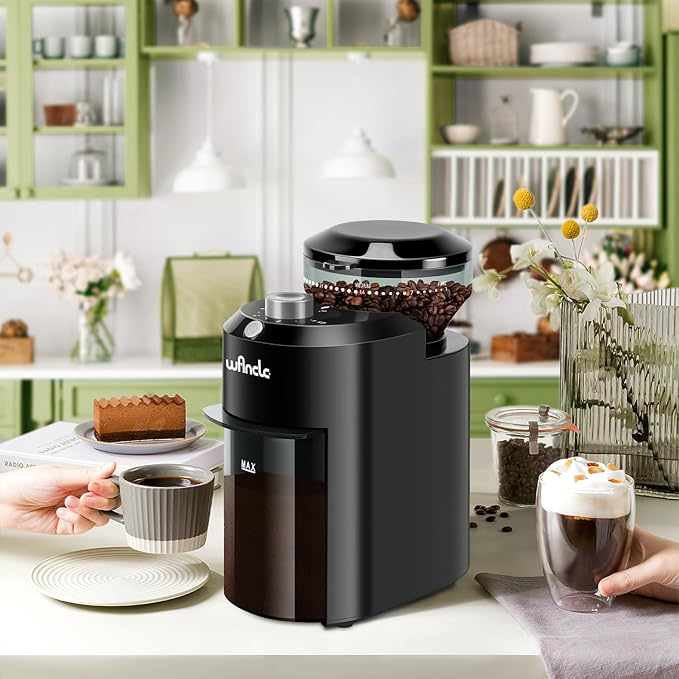 Wancle Electric Burr Coffee Grinder - Adjustable with 28 Precise Grind Settings for 12 Cups - Professional Coffee Bean Grinder (Plastic, Black+Grey)