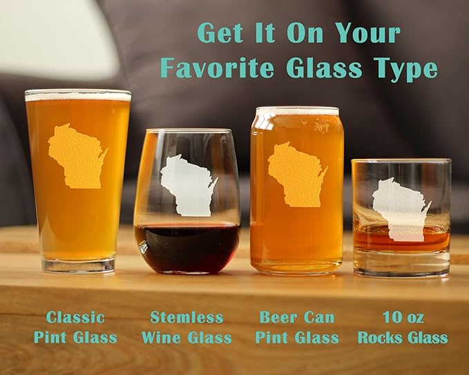 Wisconsin State Outline Pint Glass for Beer - State Themed Drinking Decor and Gifts for Wisconsinites - 16 Ounce