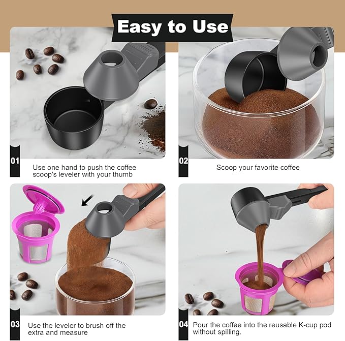 Coffee Scoop & Funnel for Reusable K Cup Refillable Coffee Pods, Coffee Measuring Spoon 2 Tablespoon Capacity, Scoop with Funnel for Ground Coffee, Protein Powder, Tea (Black&gray, 1 Pack)