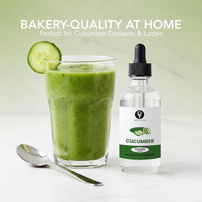Dolce Flav Natural Cucumber Extract – 2 Ounce Water-Soluble Kosher, Sugar-Free, Concentrated Birthday Cake Flavor for Frosting, Cupcakes & Ice Cream, Includes Measured Dropper