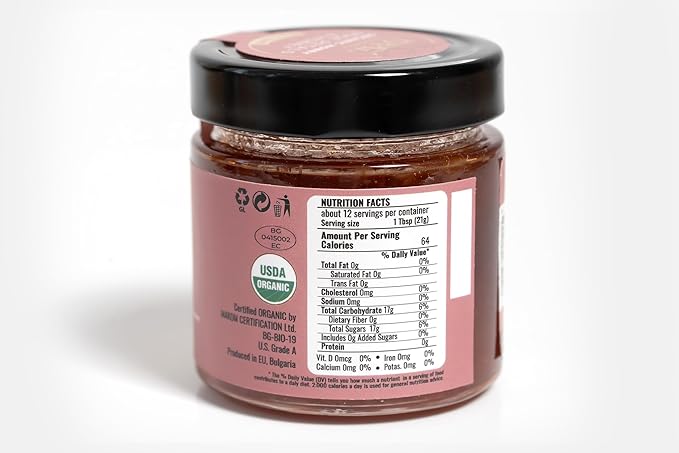ORPHE Organic Honey with Rose Petals – Clean Simple Natural Sweetener for Coffee, Tea, Matcha and Breakfast, Unheated & Creamed 9oz Glass Jar